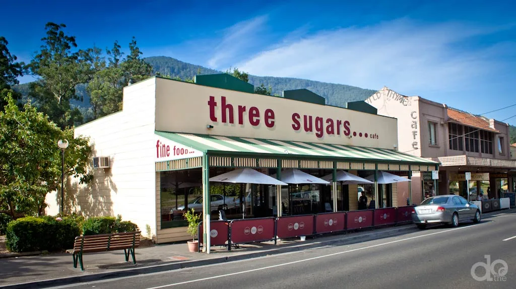 The Three Sugars café shopfront on a Warburton street